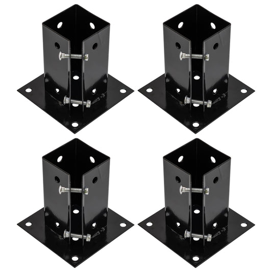 Woodside Heavy Duty Steel Bolt Down Fence Post Holder/Support Base, 75mm x 75mm x 150mm, Fixings Included, (pack of 4)