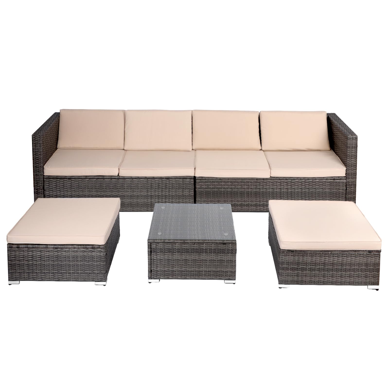 Panana 6 Seater Rattan Garden Furniture Set Wicker Patio Lounge Sofas with Table Stools Sectional Modular Combination for Conservatory Outdoor Backyard Poolside