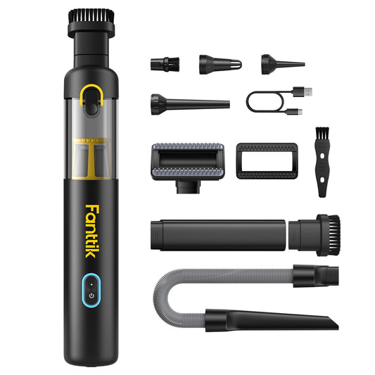 Fanttik Slim V8 Apex Car Vacuum, 4-in-1 Portable Mini Cordless Handheld Vacuum with 19000pa Suction Power, Type-C Charge, 2 Suction Modes, for Car, Office Desk, Keyboards (Black)