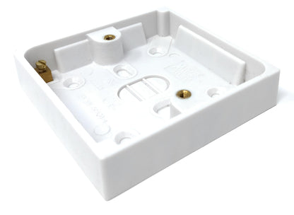 1 Gang Surface Mount Back Box Pattress Box 16mm x 85mm x 85mm White 1pcs