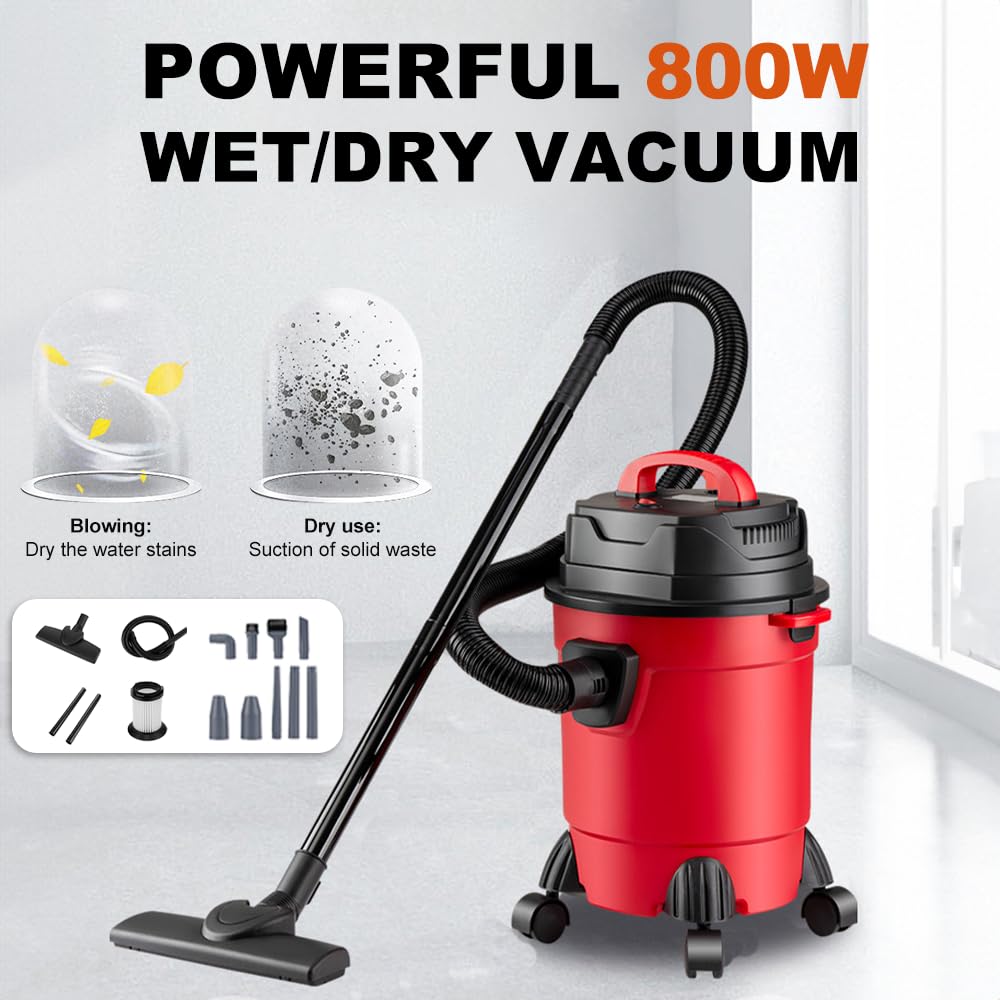 BEOSIOR 15L 800W Wet and Dry Vacuum Cleaner,3 In 1 Vacuum Cleaner with HEPA Filtration, 8m Power Cord, For Home Car Carpet Hard Floors Cleaning