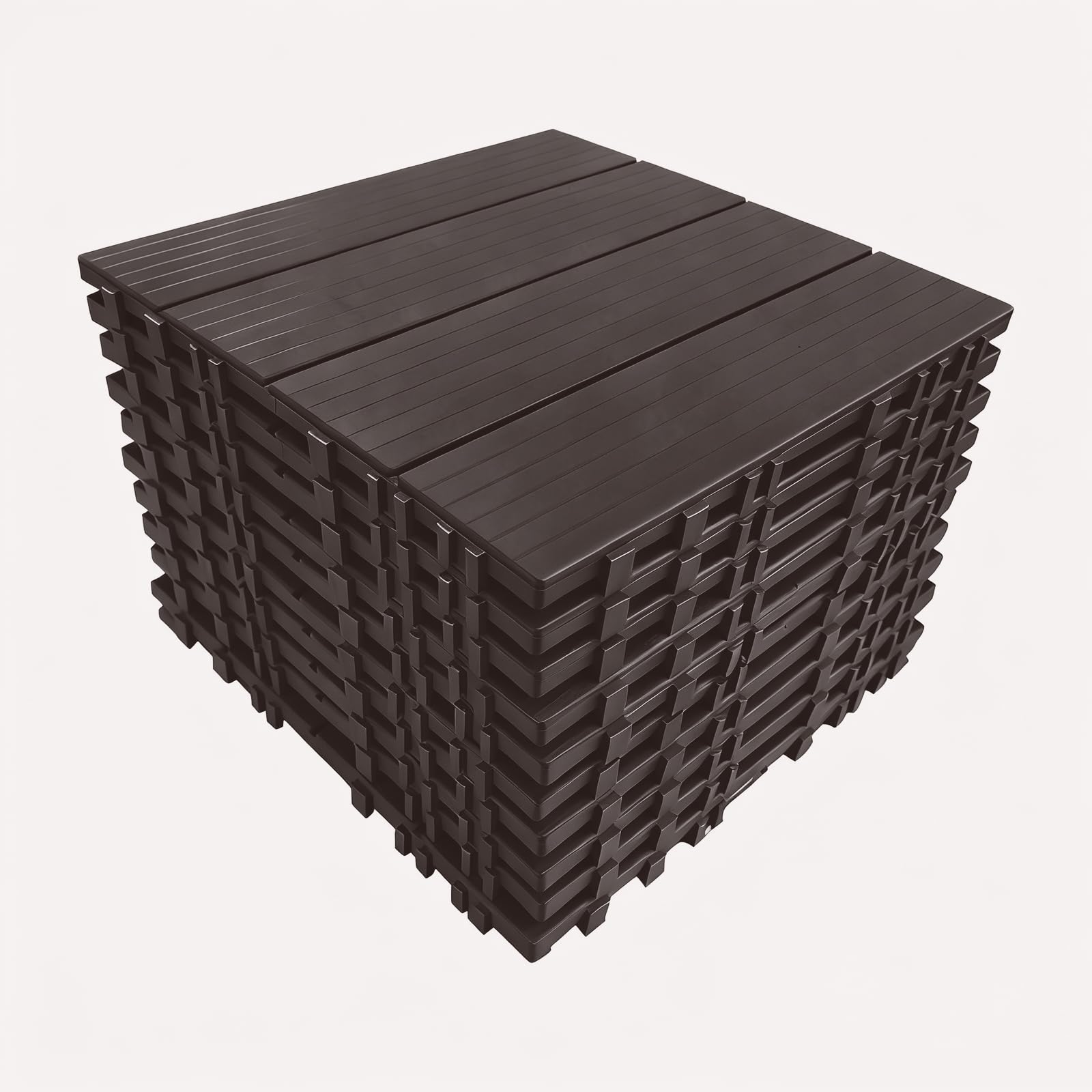 10 Pcs Plastic Interlocking Deck Tiles,30 x 30 cm Patio Tiles Outdoor Waterproof Tiles All Weather Use Patio Flooring Deck Flooring for Balcony,Terrace,Backyard (Brown, Pcs of 10)