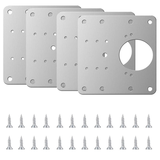 4 Pieces Cabinet Hinge Repair Plates, Hinge Repair Brackets with Holes 12 Pieces Screw for Wood Furniture (90 x 90mm)