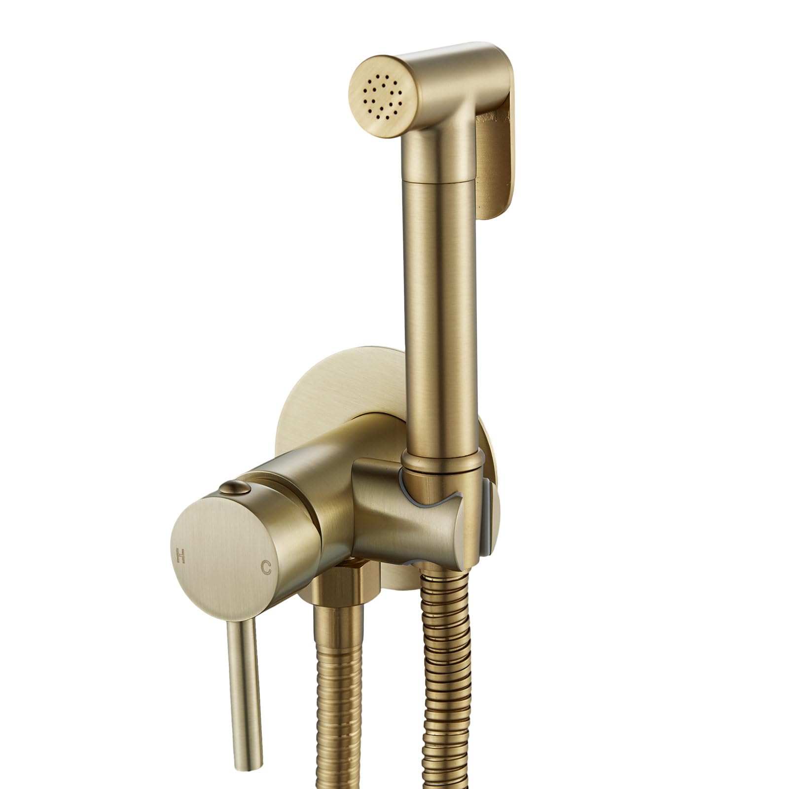 Hot and Cold Bathroom Bidet Sprayer Set Wall Mount Toilet Douche Muslim Bidet Shattaf Shower Kit Set Brass, NewEast, Brushed Gold