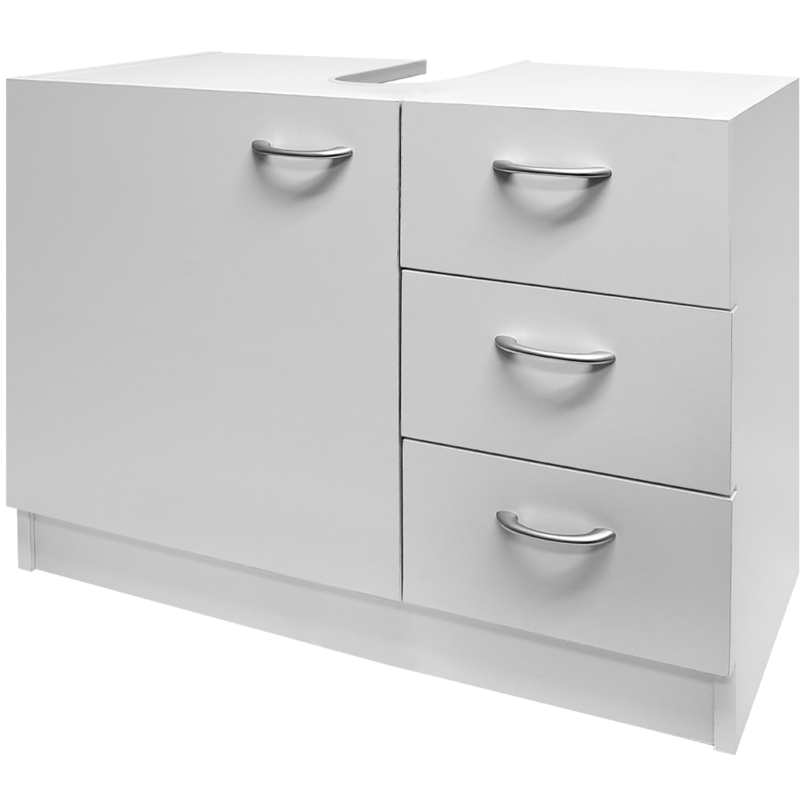 CASARIA® Naples Vanity Unit | Under Sink Bathroom Cabinet | Wooden Floor Cupboard | Toilet Roll & Towel Storage with 3 Drawers | White | Under Basin Freestanding Unit | 63 x 54 x 30cm