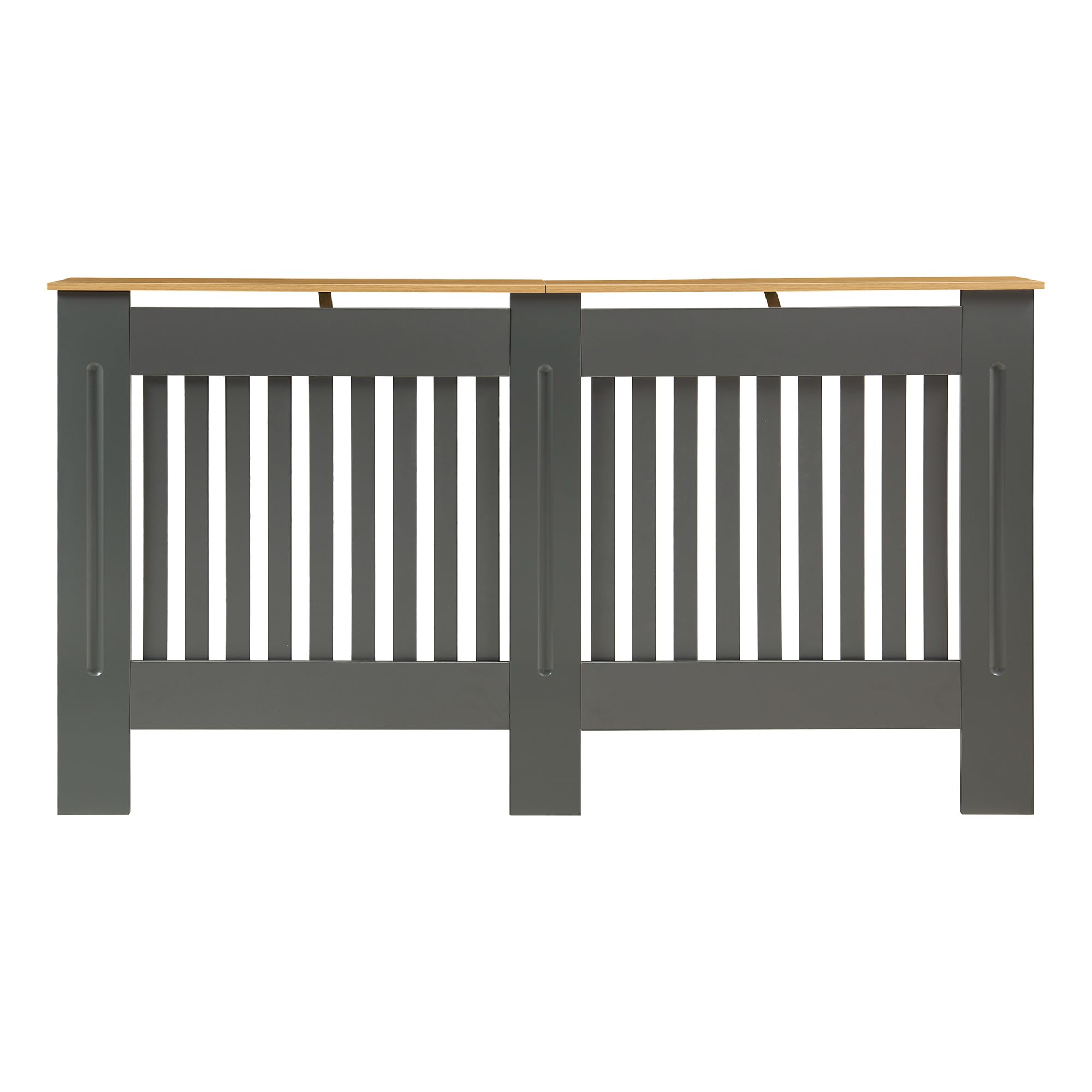 Panana Modern Slatted Radiator Cover, Slatted Cabinet Radiator Covers MDF Wood Cabinet Shelf Heating Covers For Living Room, Hallway (Grey with Wood Top, L)
