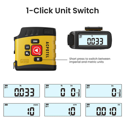 Digital Tape Measure 2 in 1, 5M with Display, Smart Tape Measure, Area Volume Measuring Pythagorean Mode, Waterproof and Rechargeable,1/2 Self Centering, 20 Groups Historical Memory