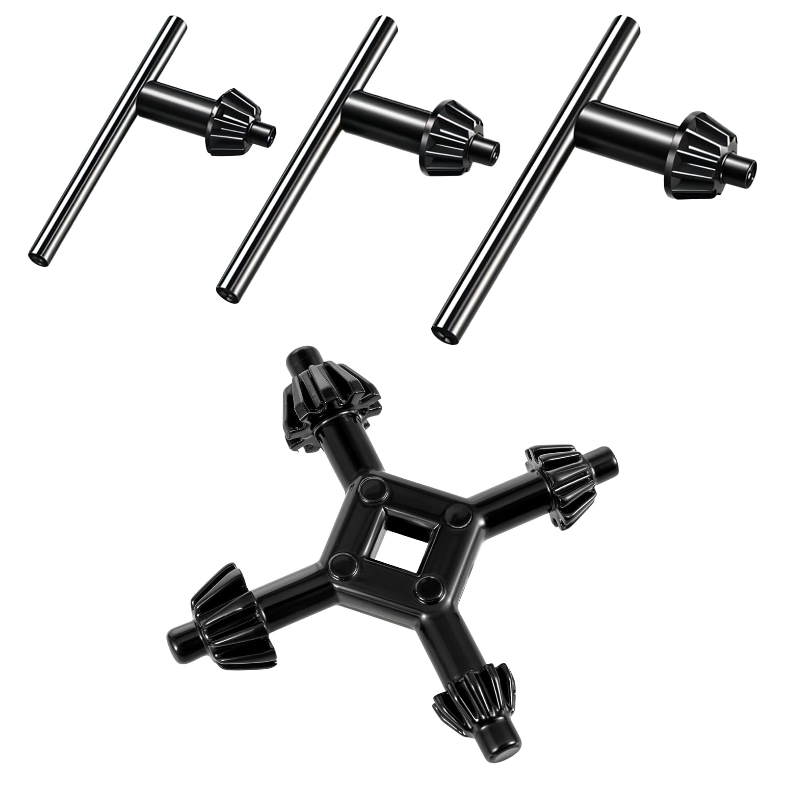 4PCS Drill Chuck Key Wrench Set, 3/8" 1/2" 5/8" and 4 in 1 Drills Press Chuck Keys Replacement, Carbon Steel Drills Bit Key for Electric Drill Clamping Tool of 10mm, 13mm, 16mm in Diameter