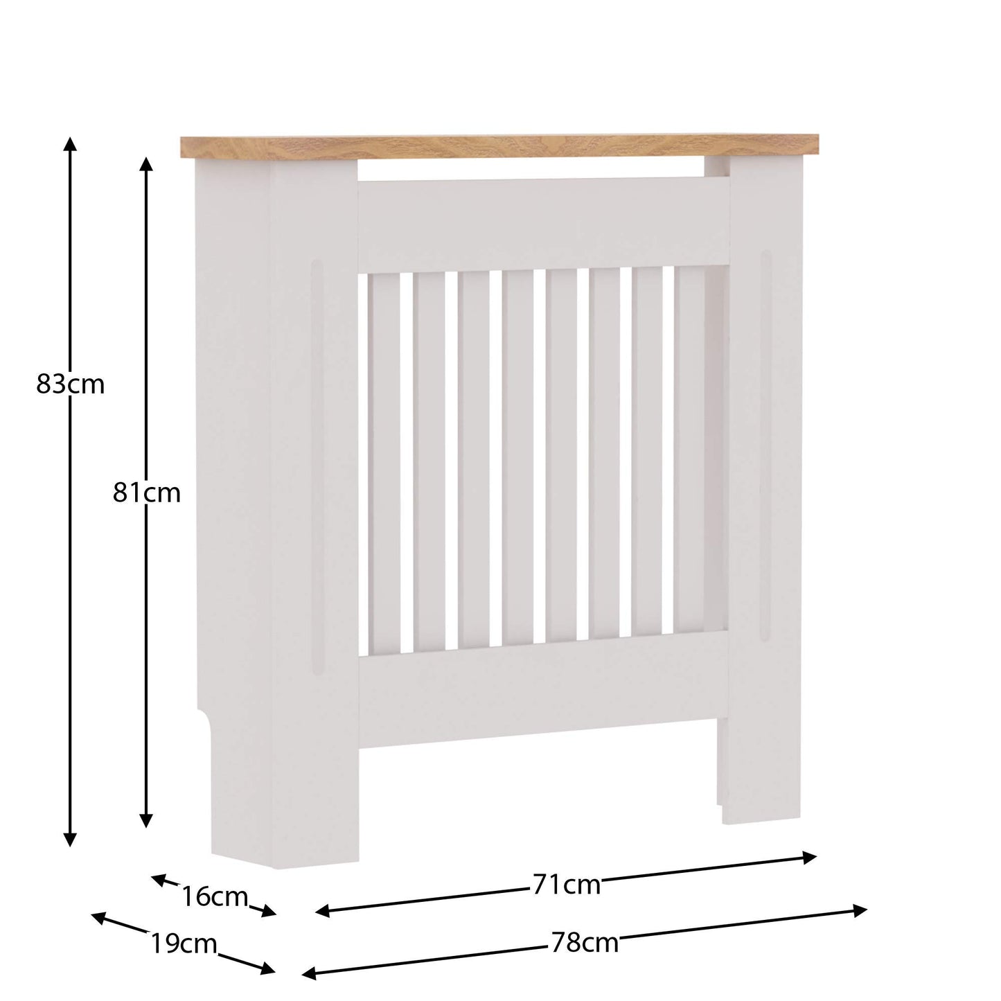 Vida Designs Arlington Radiator Cover White - Small - Modern Shaker Style Vertical Slat Design For Optimal Heat Circulation - H83.3xW78xD19cm - Painted MDF Cabinet with Wood Top Shelf