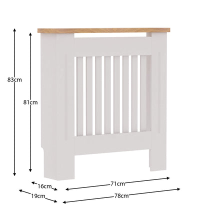 Vida Designs Arlington Radiator Cover White - Small - Modern Shaker Style Vertical Slat Design For Optimal Heat Circulation - H83.3xW78xD19cm - Painted MDF Cabinet with Wood Top Shelf
