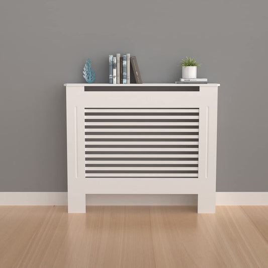 FATIVO High Radiator Cover Wood Cabinet: External 92cm Height White Small Heater Covers Internal Heights 90cm Horizontal Slats Modern Tall Radiator Shelf Thicken MDF Wooden Kitchen Bedroom