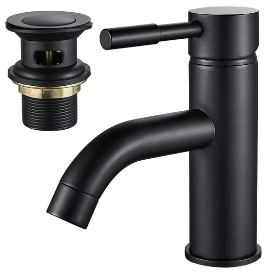 Black Basin Tap Mixer with Pop up Waste, NewEast Single Lever Mono Cloakroom Bathroom Sink Tap Mixer Brass
