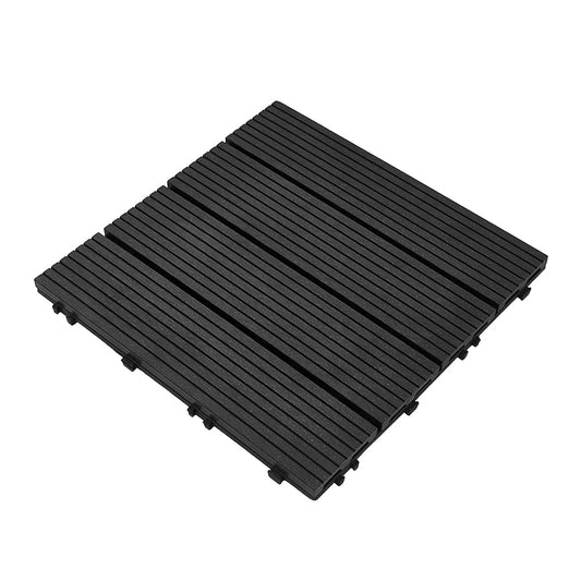 10PCS Indoor Outdoor Square Plastic Wood Flooring Tiles Patio Garden Pools Wooden Decks Slabs Decking Floor Interlocking Tiles,30cmx30cm (Black)