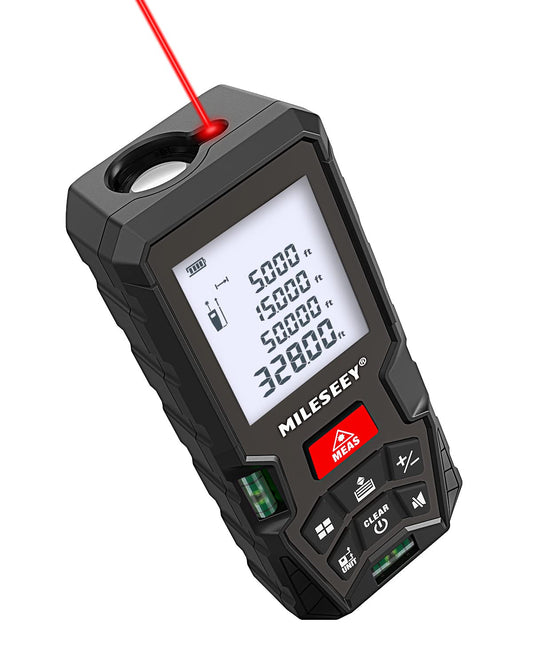 Laser Measure Device 100M, MiLESEEY Laser Distance Meter With 2 Spirit Level Bubbles, ±2mm Accuracy, 2 inch LCD Backlight, Pythagorean Mode, Measure Distance, Area/Volume Calculation