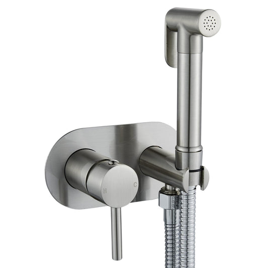 NewEast Hot and Cold Brass Bidet Sprayer Kit Concealed Wall Mount Toilet Douche Muslim Bidet Shattaf Shower Kit Set Brushed Nickel