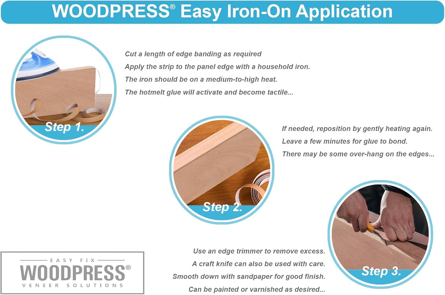 WoodPress® 50mm Real Red Oak Iron-On Edging – 7.5m Roll – Pre-Glued Wood Veneer Tape for Easy DIY Application – Will Cover The Edge of a Standard MDF Panel