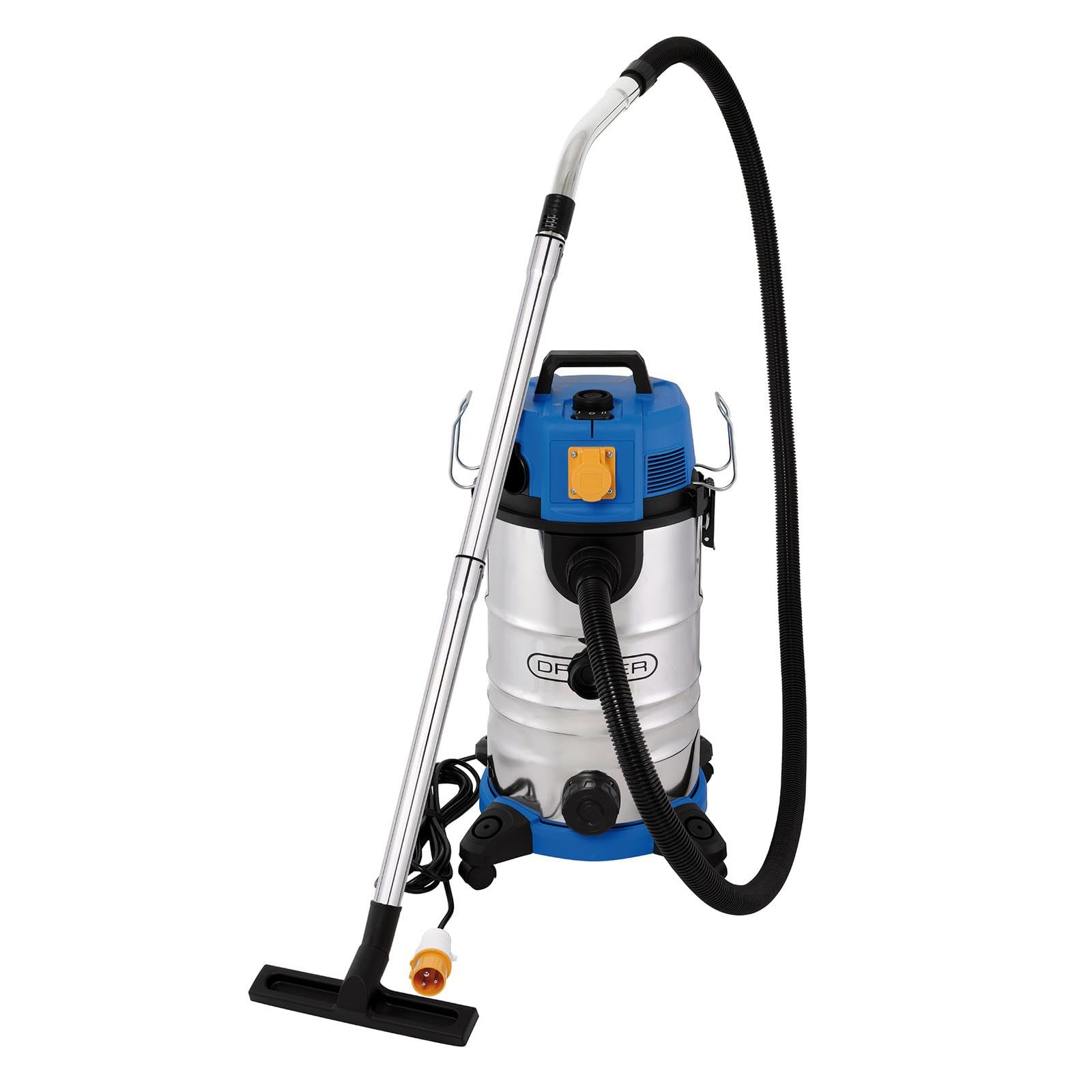 Draper 110V M-Class Industrial Wet & Dry Vacuum Cleaner & Dust Extractor - 35L with Power Take-Off - 1100W High Suction - Anti-Static Hose & Auto Filter Cleaning