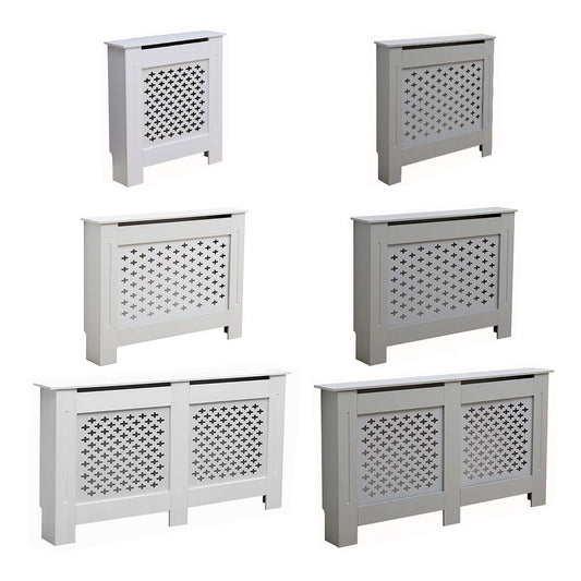 AVC Designs Kensington Radiator Cover Modern MDF Wood White Grey Cross Pattern Living Room Bedroom Hallway Cabinet (Medium White)
