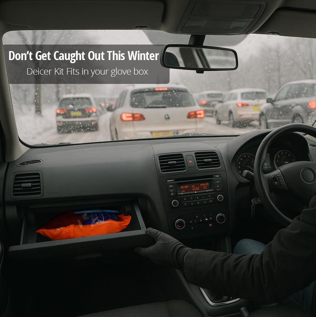 EVAQ8 Winter Car Essentials Kit For Icy Mornings Deicer - Ice Scraper - Windscreen Demister Pad - Screenwash Concentrate - Emergency Blanket