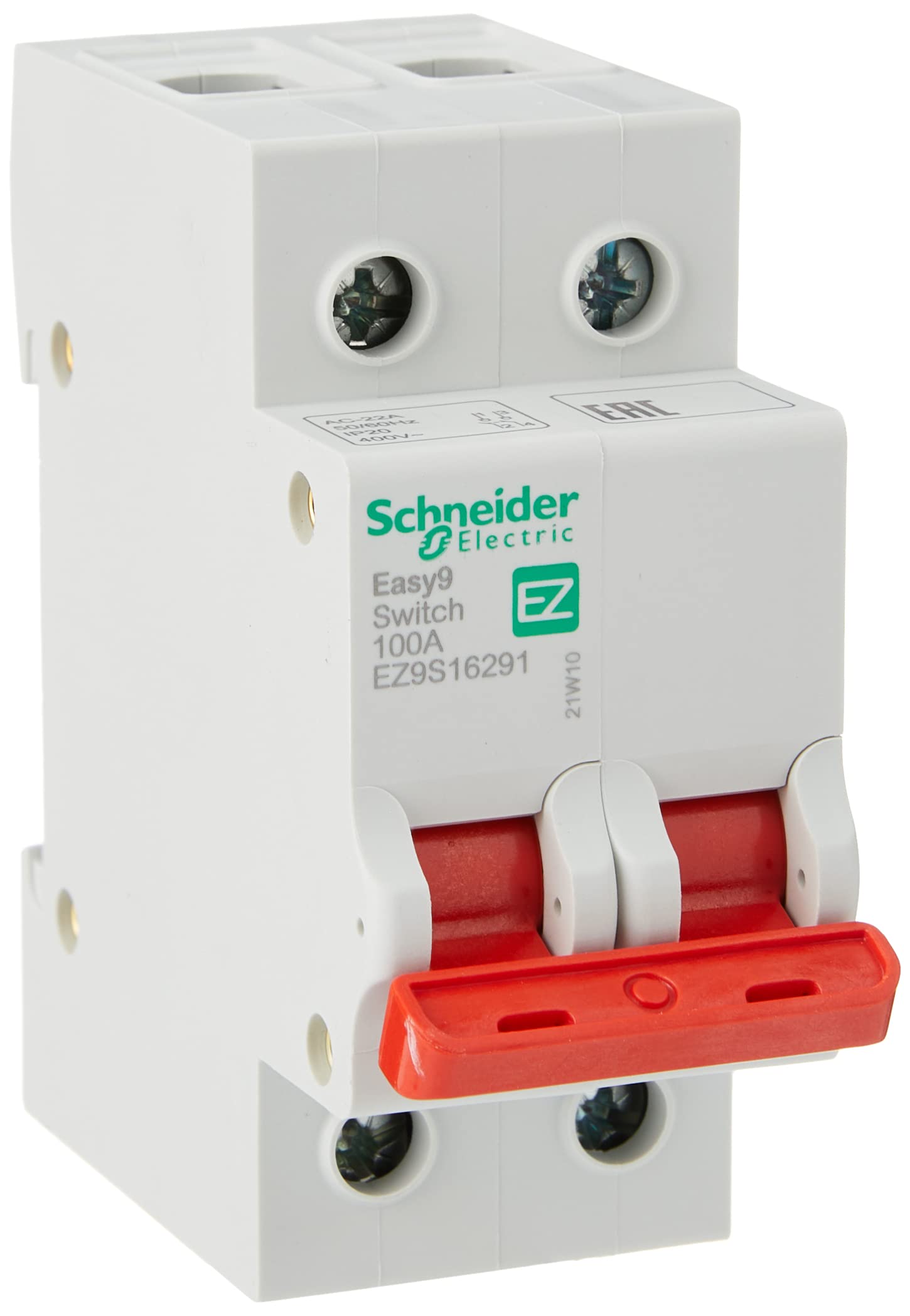Schneider Electric EZ9S16291 Easy9, Isolator Switch Disconnector for Circuit Breakers, White, 2 Pole, 100 A, 400 V