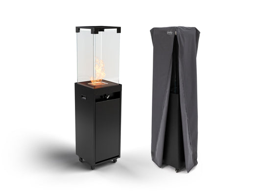 Planika - Faro - Portable Patio Heater - 8 KW Gas Propane Fireplace Outdoor, Garden (Black + Cover)