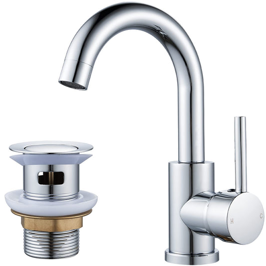 NewEast Basin Taps Mixer Single Lever Swivel Bathroom Sink Tap Chrome with Pop up Waste