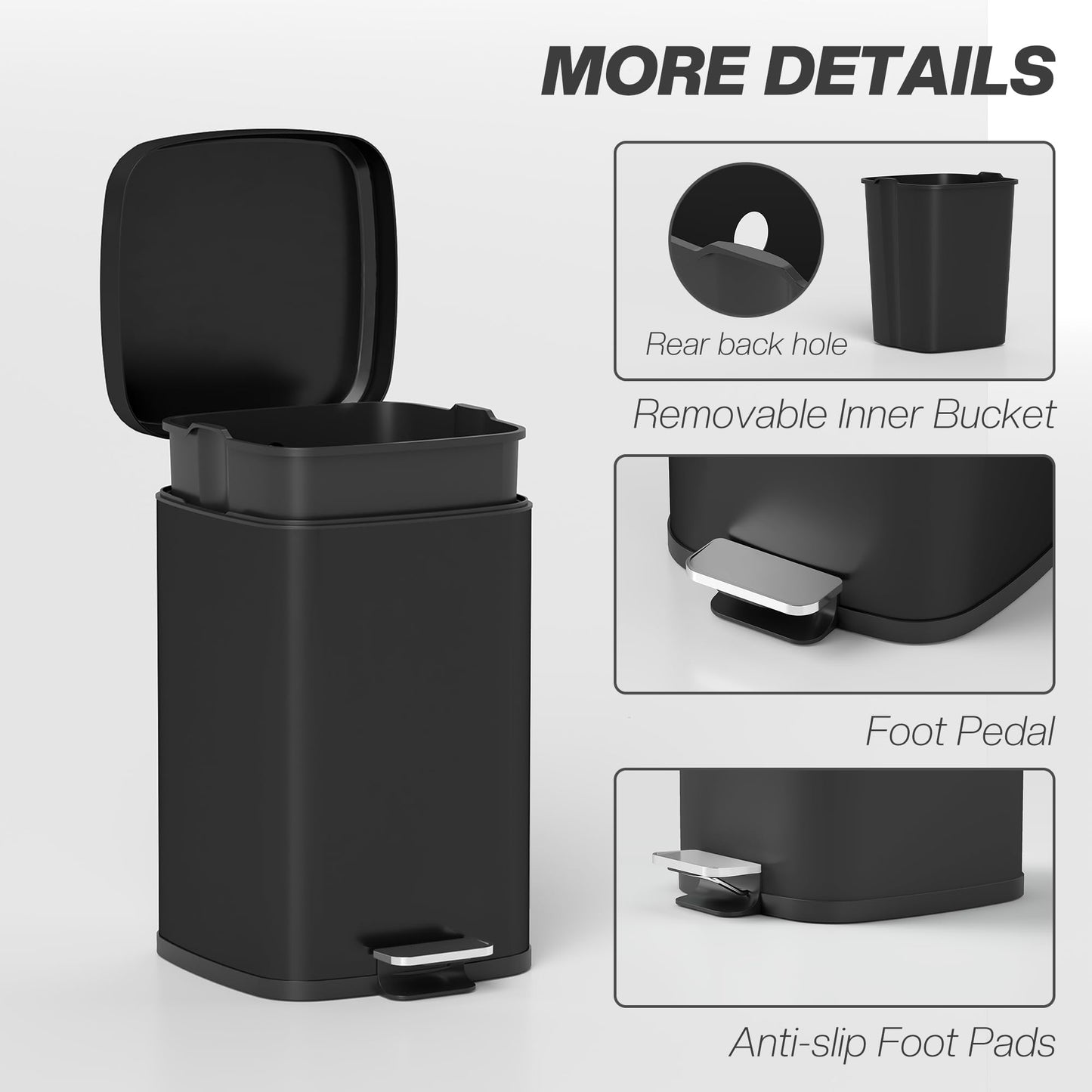 HOMCOM 20 Litre Pedal Bin, Fingerprint Proof Kitchen Rubbish Bin with Soft-close Lid, Foot Pedal and Removable Inner Bucket for Recycling and Waste, Black