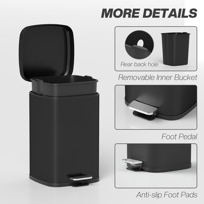 HOMCOM 20 Litre Pedal Bin, Fingerprint Proof Kitchen Rubbish Bin with Soft-close Lid, Foot Pedal and Removable Inner Bucket for Recycling and Waste, Black