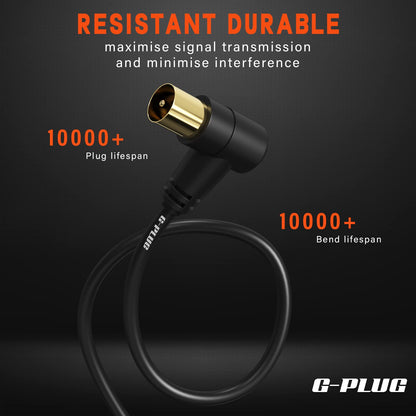 0.5m TV Aerial Cable with Right Angled Plug + Adapter – Coaxial RF Lead Male to Male – Gold-Plated Connector – Freeview, Freesat, Sky Box, BT, TV Antenna Extension