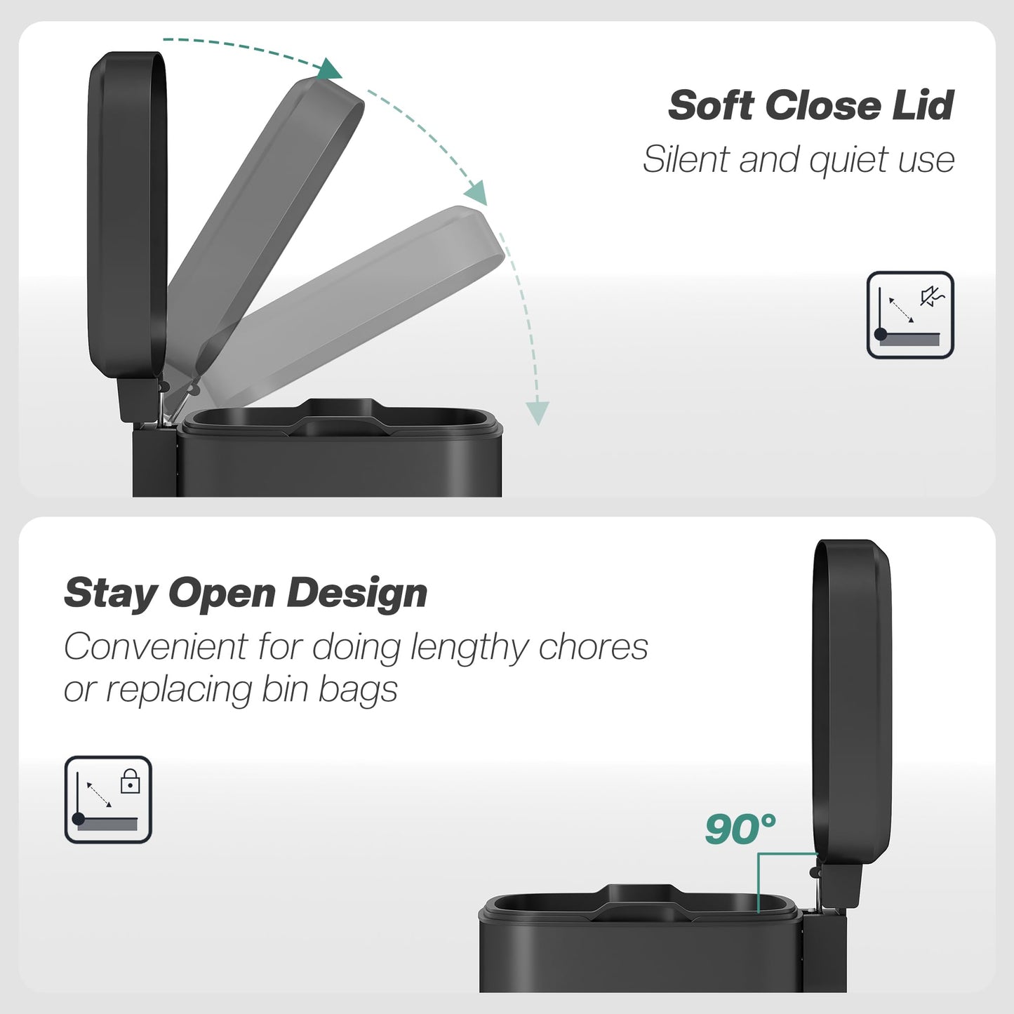 HOMCOM 20 Litre Pedal Bin, Fingerprint Proof Kitchen Rubbish Bin with Soft-close Lid, Foot Pedal and Removable Inner Bucket for Recycling and Waste, Black