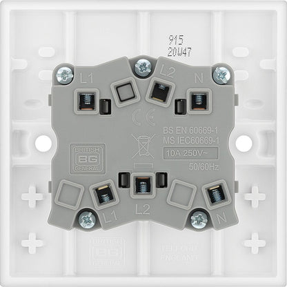 British General BG Electrical Fan Isolator Switch for Bathrooms and Ensuites, Triple Pole, Single Wide Rocker, Square Edge, Nexus 900 Series, White Moulded, 10A, 915