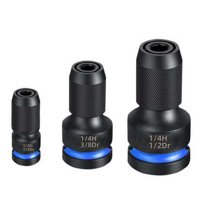 Gerywolf 3 pcs Impact Driver Bit Adapter Set, 1/2, 3/8, and 1/4" Female Drive to 1/4" Hex Socket Adapters, Impact Wrench Adapter for Ratchet Wrench Drives, Impact Bit Chuck, Quick-Change Chuck