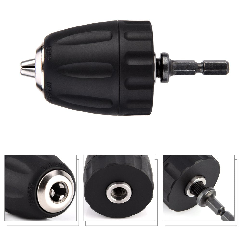 Keyless Drill Chuck Adapter Conversion Tool Walfront 3/8-24UNF 0.8-10MM 1/4 Inch Hexagonal Chuck Adapter