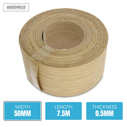 WoodPress® Real Oak Veneer Edging Tape – 50mm x 7.5m | Pre-Glued Iron on Edge Banding w/Hot Melt Adhesive