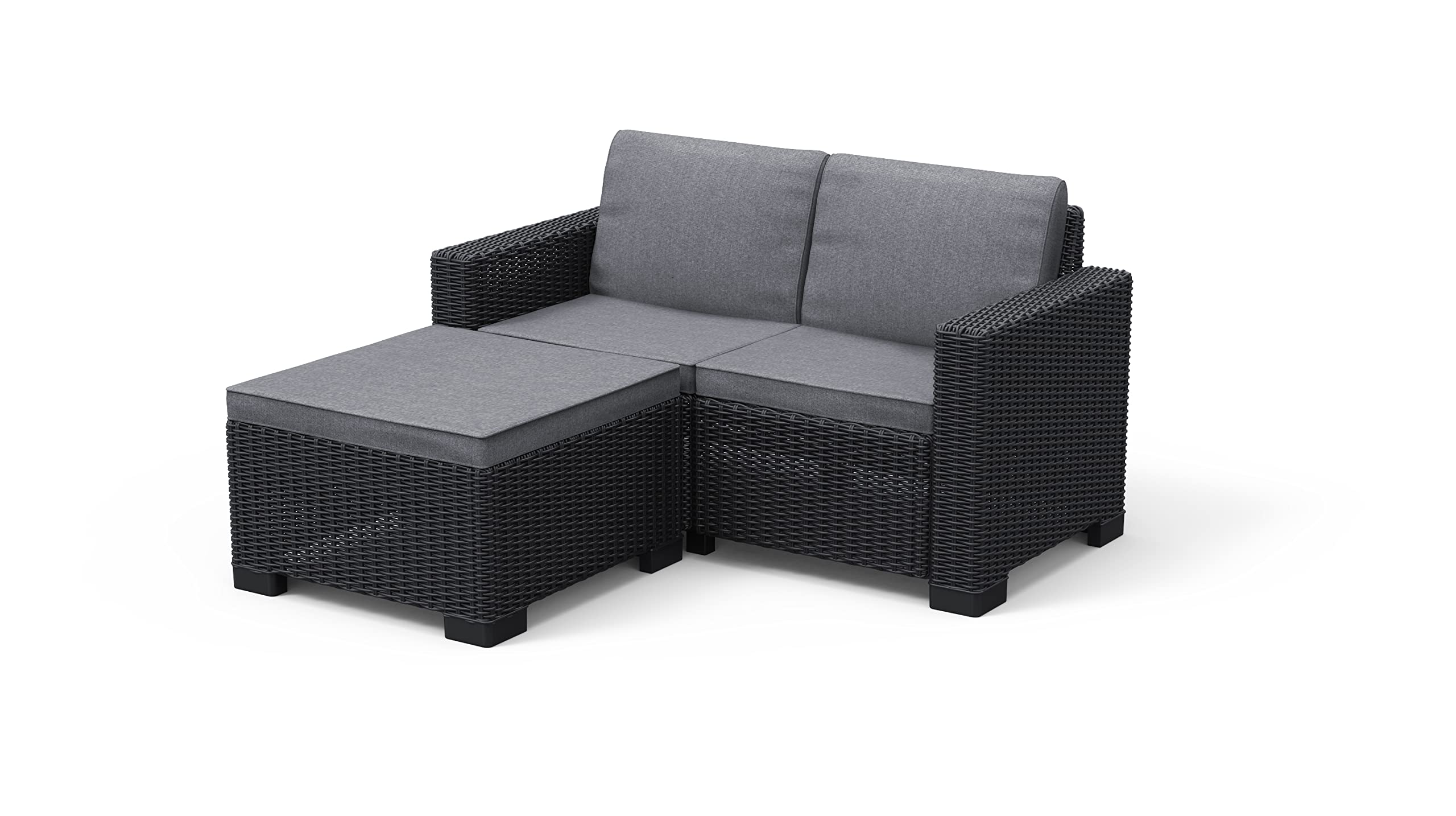 Keter California 2 Seater 83% recycled Outdoor Garden Furniture Balcony Chaise lounge - Graphite with Grey Cushions Fade Free | All Weather Resistant | Easy Clean | Zero Maintenance