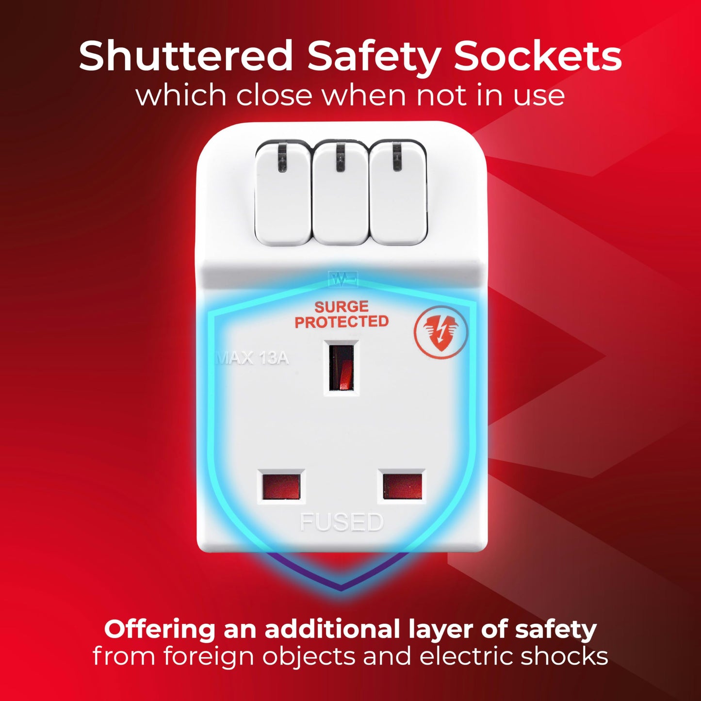 Masterplug Three Socket Surge Protected Adaptor with Individual Switches