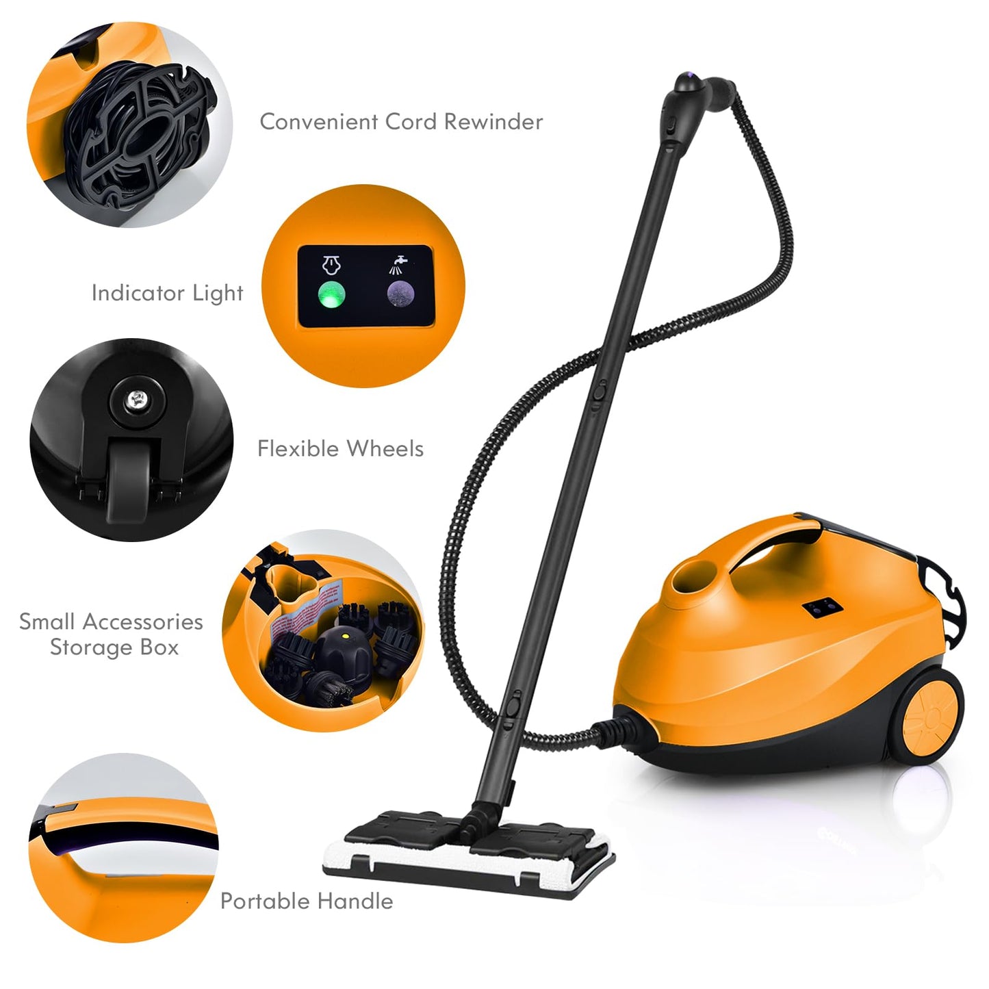 GiantexUK 2000W Steam Cleaner, 1.5L Tank Portable Household Steam Mop with 20 Accessories, Chemical-Free Multi-Purpose Steam Clean Machine for Floors Carpet Window Car (Yellow)