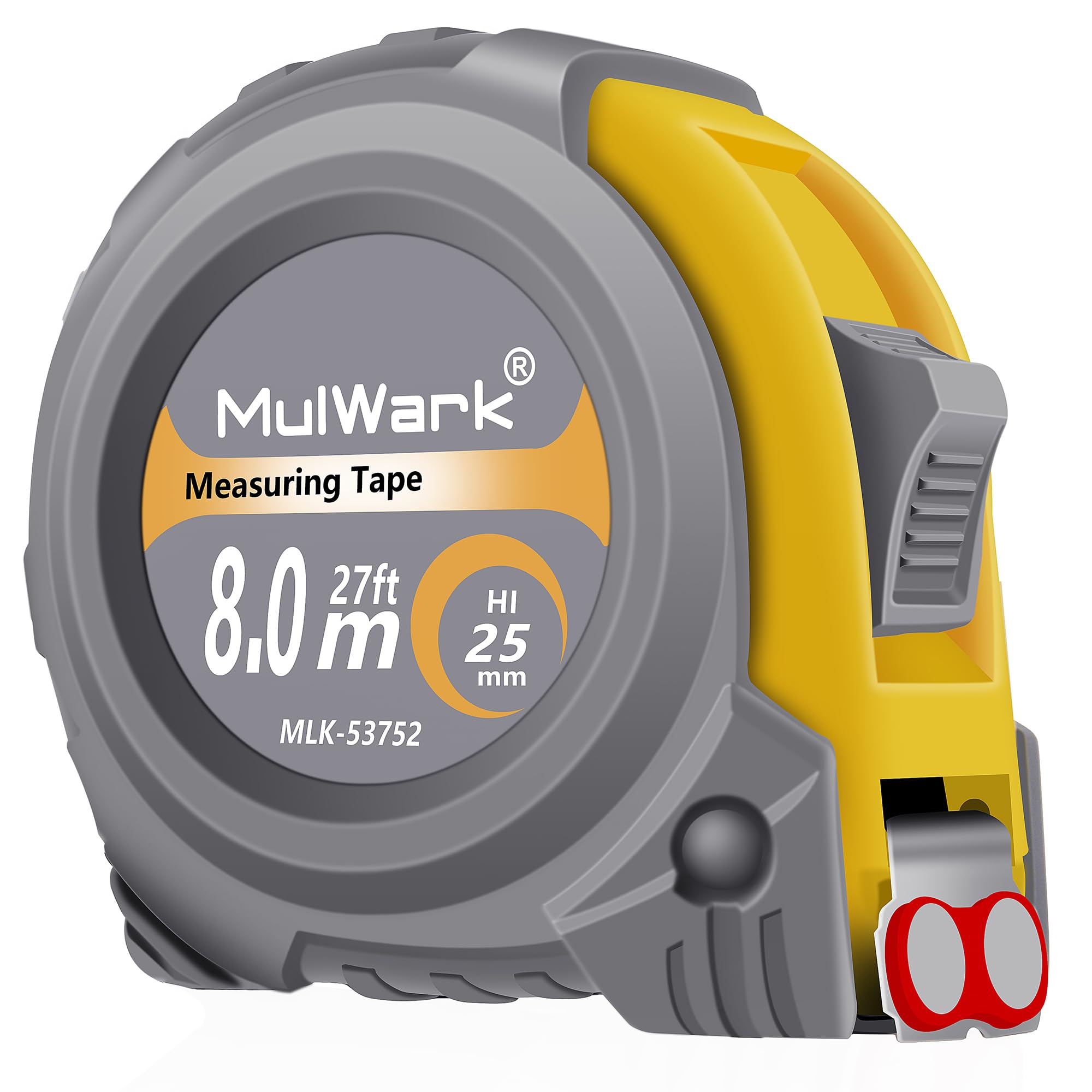 MulWark 8m/26ft Measuring Tape Measure | Metric & Imperial Dual Scale | Magnetic Hook & Wide Blade | Both-Side Metal Blade | Shockproof Case | for Construction, Carpentry & DIY