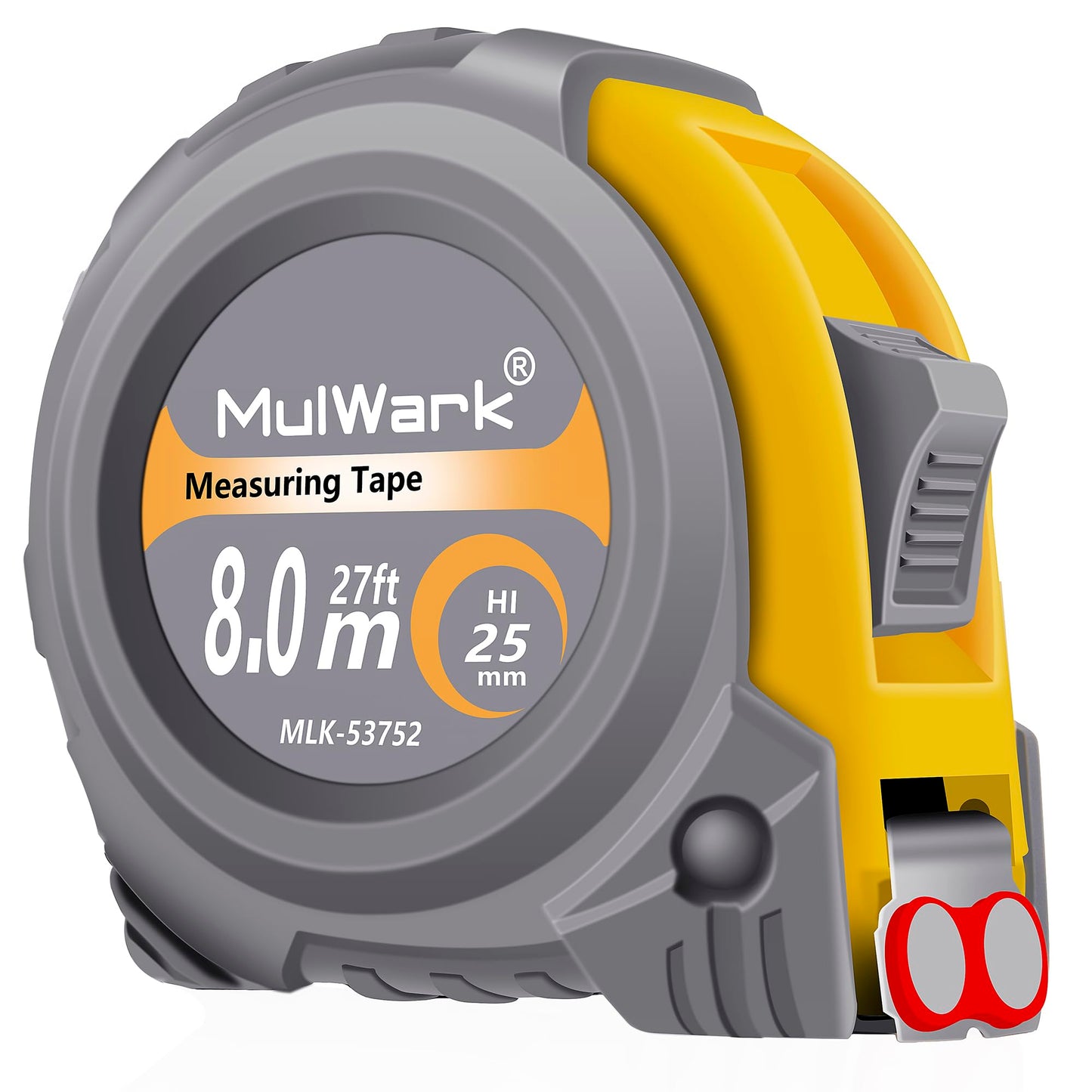 MulWark 8m/26ft Measuring Tape Measure | Metric & Imperial Dual Scale | Magnetic Hook & Wide Blade | Both-Side Metal Blade | Shockproof Case | for Construction, Carpentry & DIY
