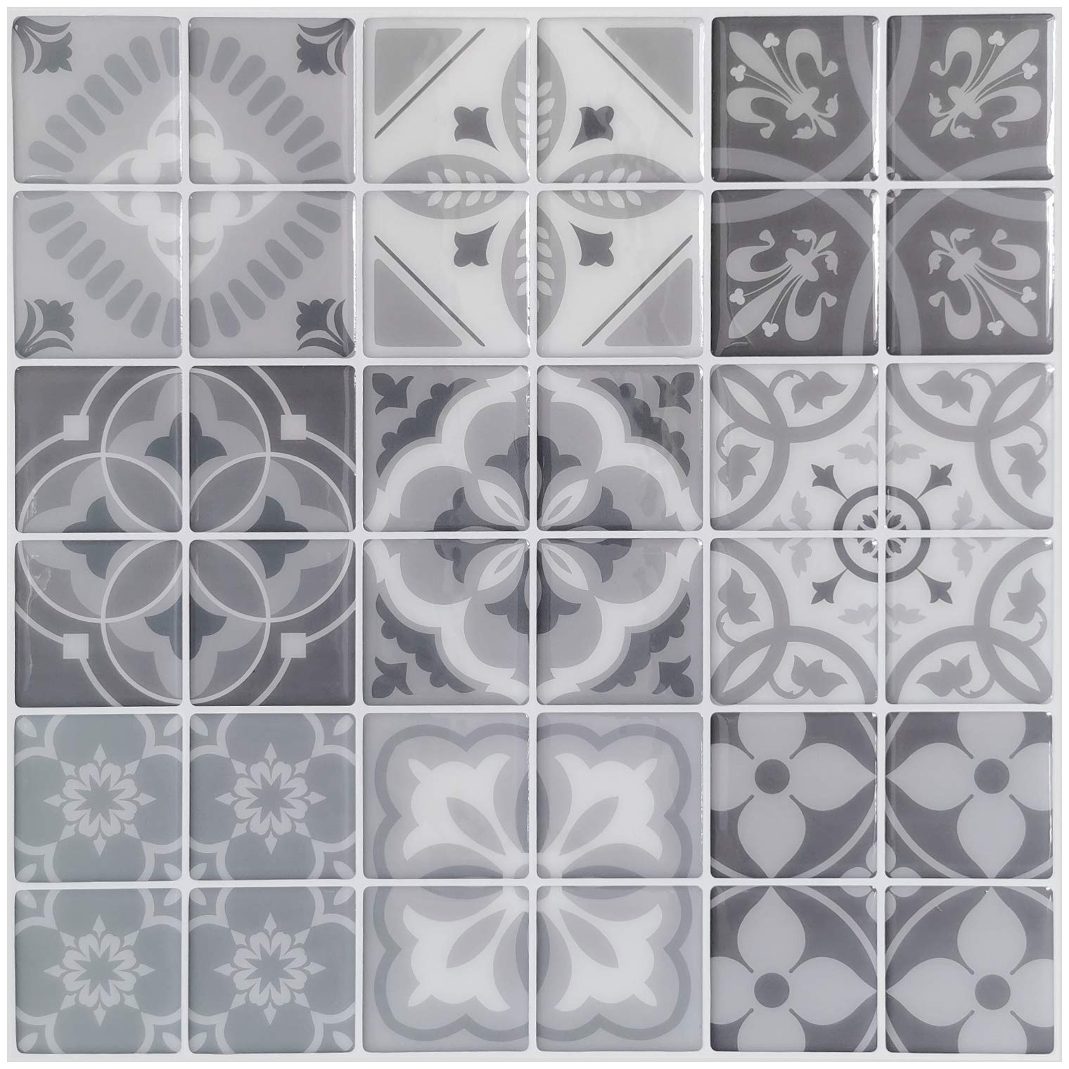 Art3d 10-Sheet Peel and Stick Backsplash Tile Stickers, Gray Talavera Mexican Tiles