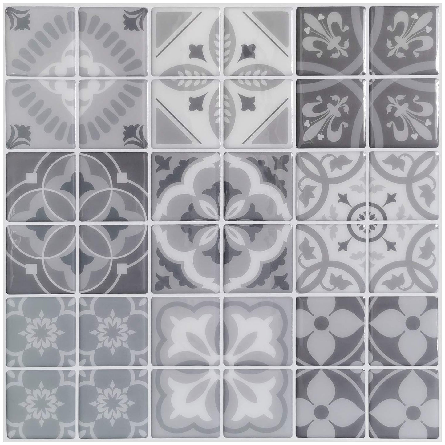 Art3d 10-Sheet Peel and Stick Backsplash Tile Stickers, Gray Talavera Mexican Tiles