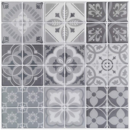 Art3d 10-Sheet Peel and Stick Backsplash Tile Stickers, Gray Talavera Mexican Tiles