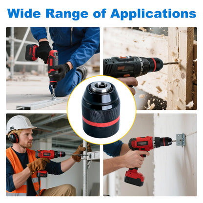 3-in-1 Keyless Drill Chuck Adapter, 1/2"-20 UNF Thread, 1.5-13mm Capacity, with 1/4" Hex, 1/2" Sq, 3/8" SDS-Plus Adapters for Impact Driver, Wrench, Rotary Hammer
