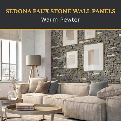 AZ Faux High Density Polyurethane Faux Stone Wall Cladding for Indoor Outdoor Decoration Stacked Stone Cladding Sedona 8" L x 8" H Pattern Size Warm Pewter