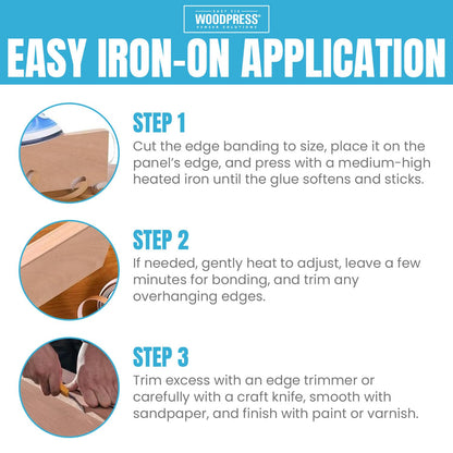 WoodPress® Real Oak Veneer Edging Tape – 50mm x 7.5m | Pre-Glued Iron on Edge Banding w/Hot Melt Adhesive