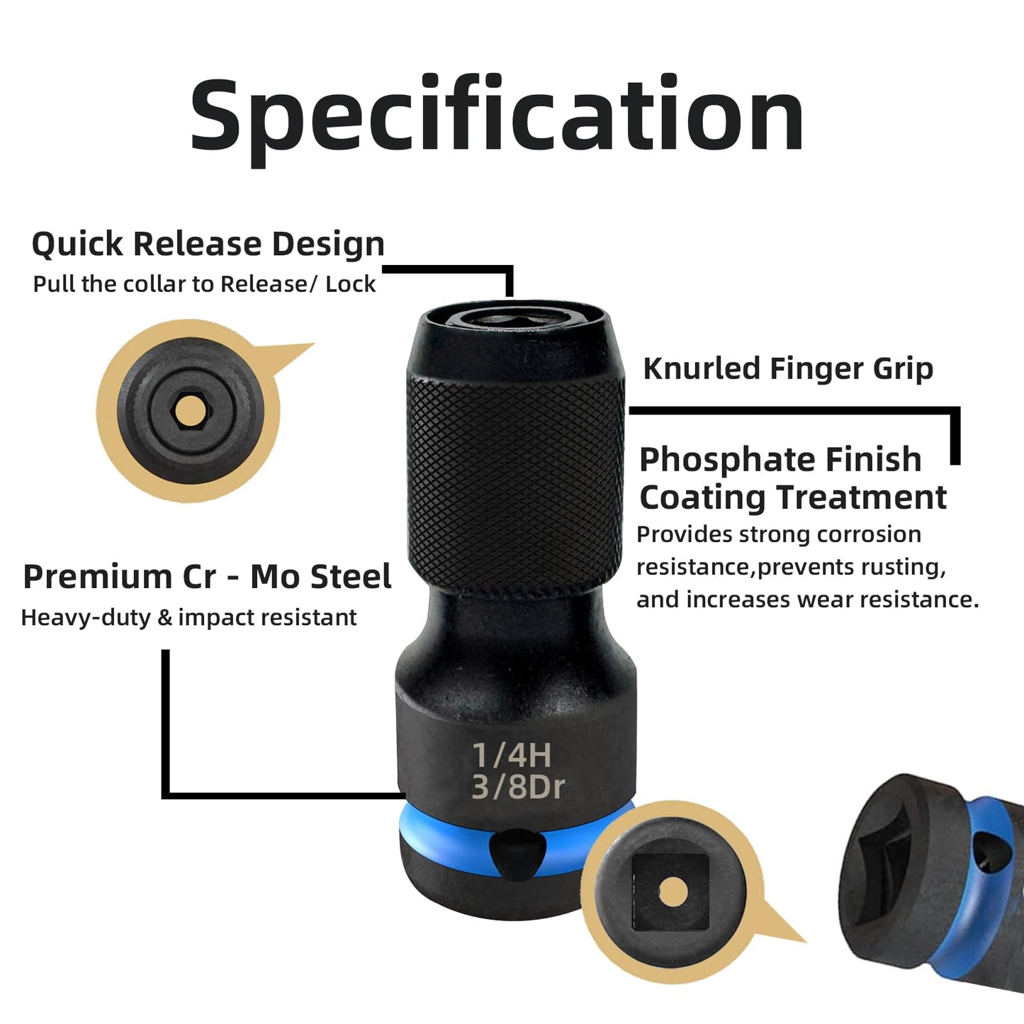 Gerywolf 3 pcs Impact Driver Bit Adapter Set, 1/2, 3/8, and 1/4" Female Drive to 1/4" Hex Socket Adapters, Impact Wrench Adapter for Ratchet Wrench Drives, Impact Bit Chuck, Quick-Change Chuck