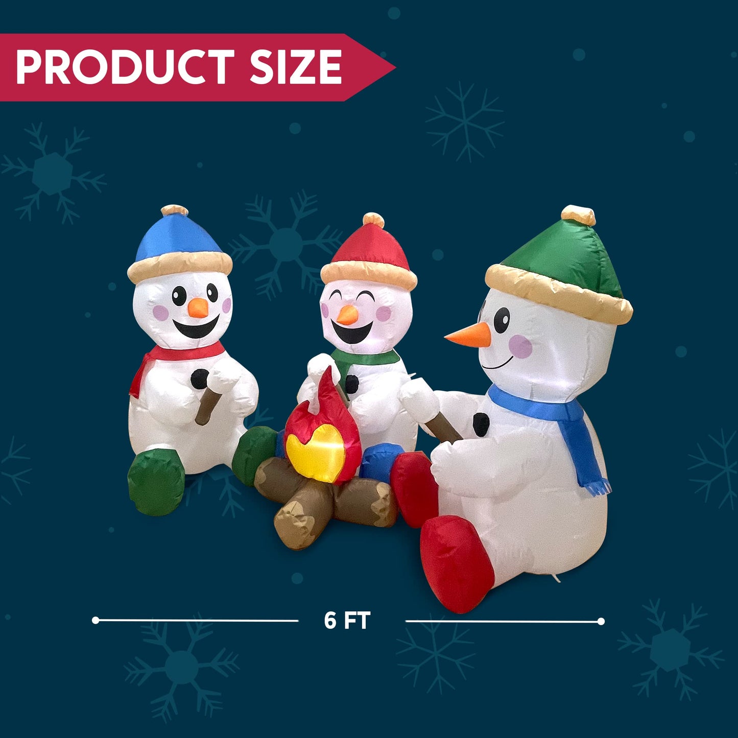 Joiedomi 6 FT Christmas Snowman Inflatable Outdoor Decoration, Snowman Blow Up Inflatables for Xmas Party, Shinny for Party Indoor, Outdoor, Yard, Garden, Lawn (3 Small Snowmen with Campfire)