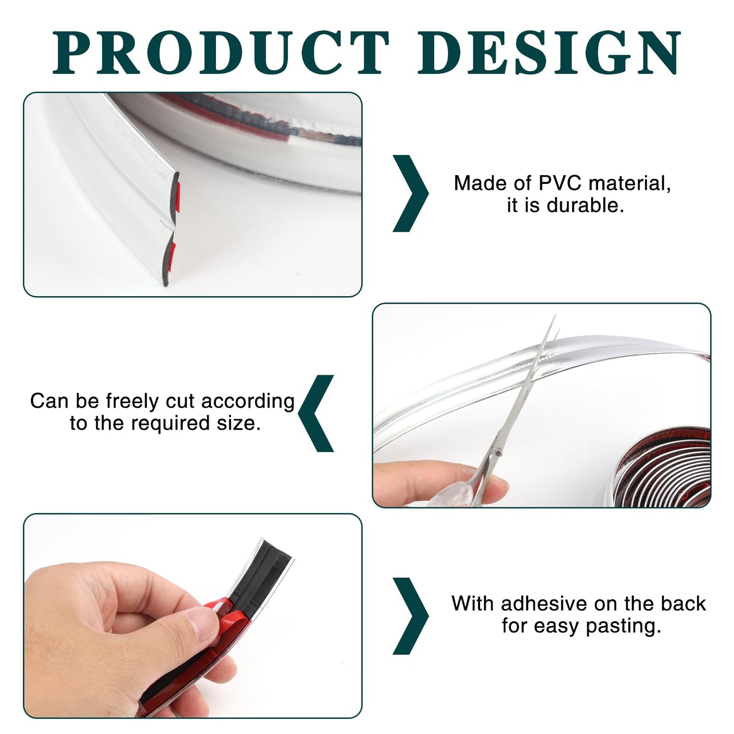 10 Ft/ 3 M Flexible Molding Trim, Self-Adhesive Peel and Stick Caulk Strip for Ceilings and Corners, Coving for Ceilings, Tile Edging Trim, Wall Trim for Living Room, Bedroom, Kitchen (Silver)