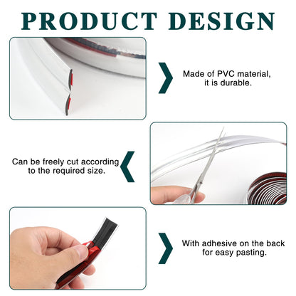 10 Ft/ 3 M Flexible Molding Trim, Self-Adhesive Peel and Stick Caulk Strip for Ceilings and Corners, Coving for Ceilings, Tile Edging Trim, Wall Trim for Living Room, Bedroom, Kitchen (Silver)