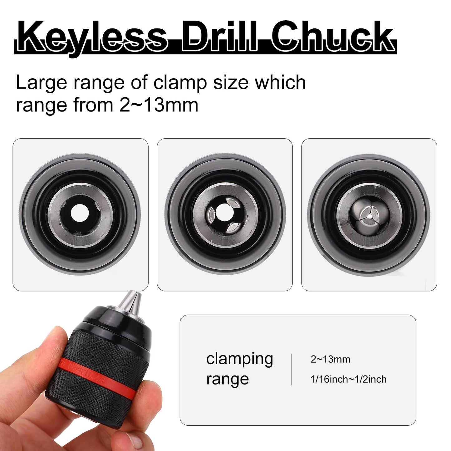 Keyless Chuck Adapter 1/2-20UNF to 13mm Self Tightening Converter for Power Drills Workshop Tools